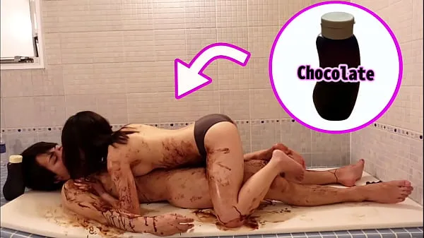 XXX Chocolate slick sex in the bathroom on valentine's day - Japanese young couple's real orgasm energifilm